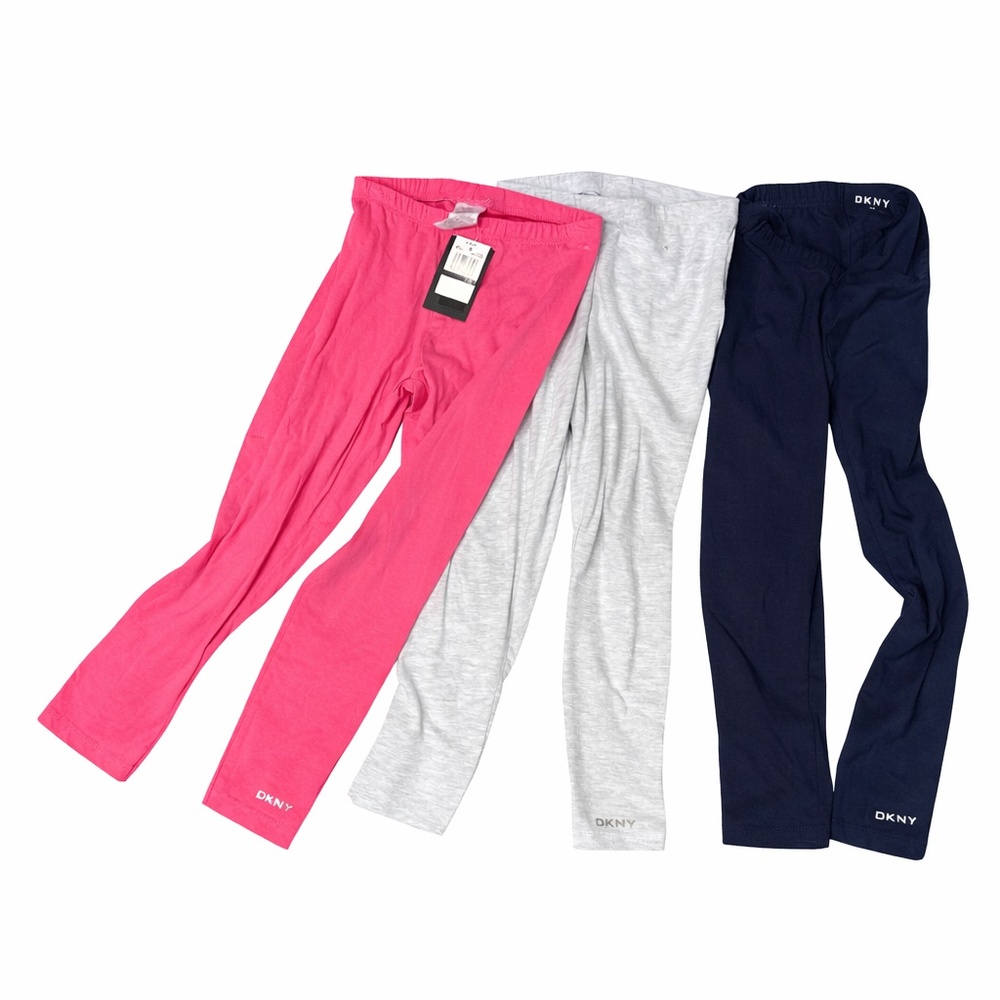 DKNY Girls Leggings Bundle Size 7/8 Pink Gray Navy NWT